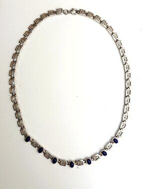 NWOT Genuine Silver Royal Blue Stone Greek Key Necklace from Greece